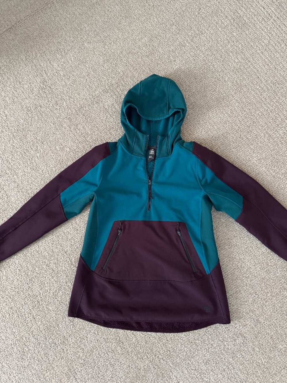Mountain Hardwear Frostzone Hybrid 1/2 Zip Hoody, Teal/Burgundy, Size M